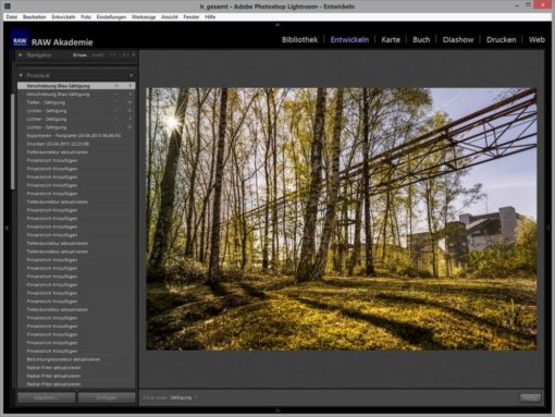 Protokoll der Bildbearbeitung in Adobe Lightroom