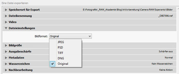 RAW Blog: Lightroom Esperanto - Lightroom Export-Einstellungen RAW Blog: Lightroom Esperanto - Lightroom Export-Einstellungen